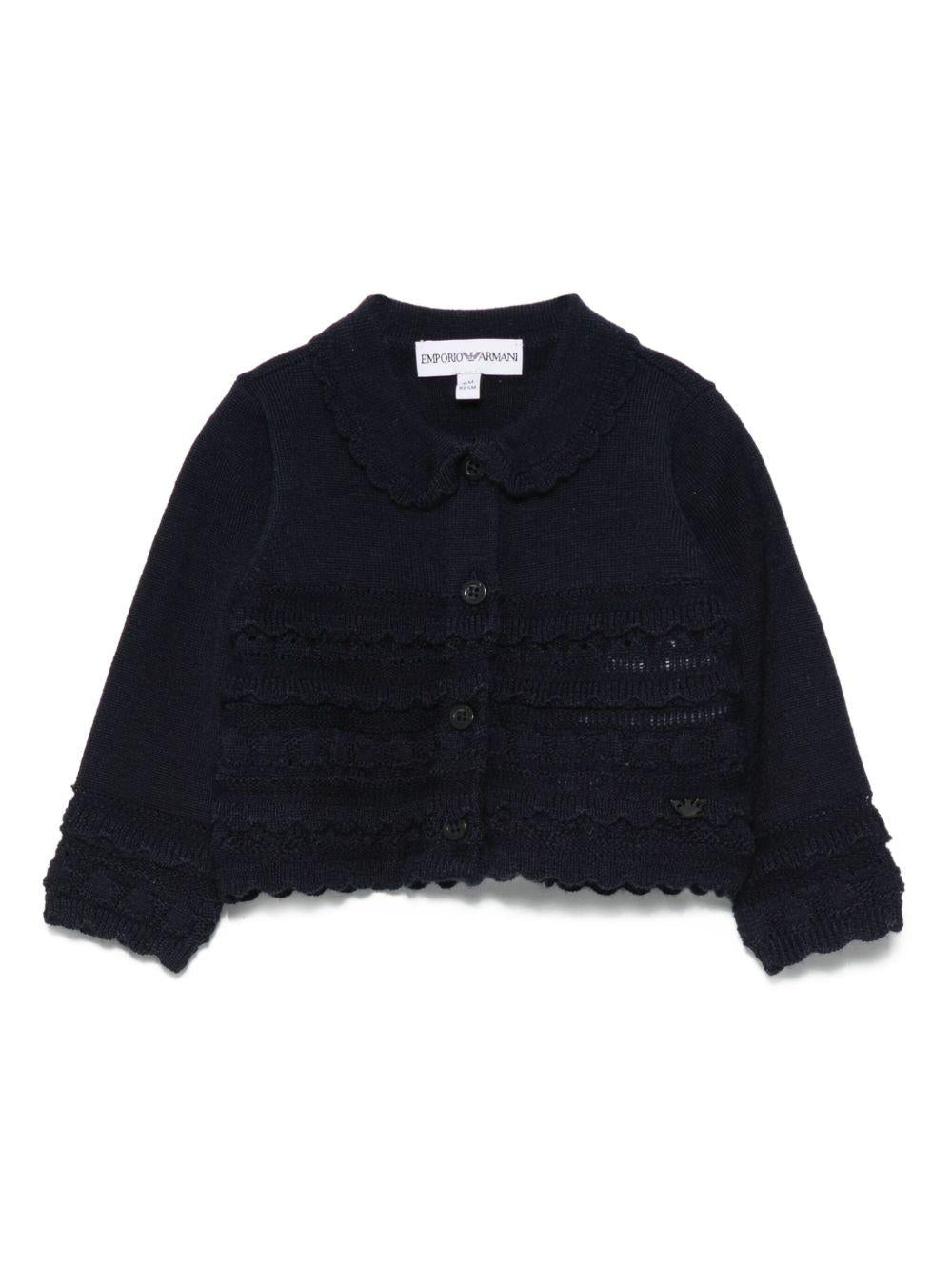 Cardigan per neonata Emporio Armani Kids blu con ruches - Rubino Kids