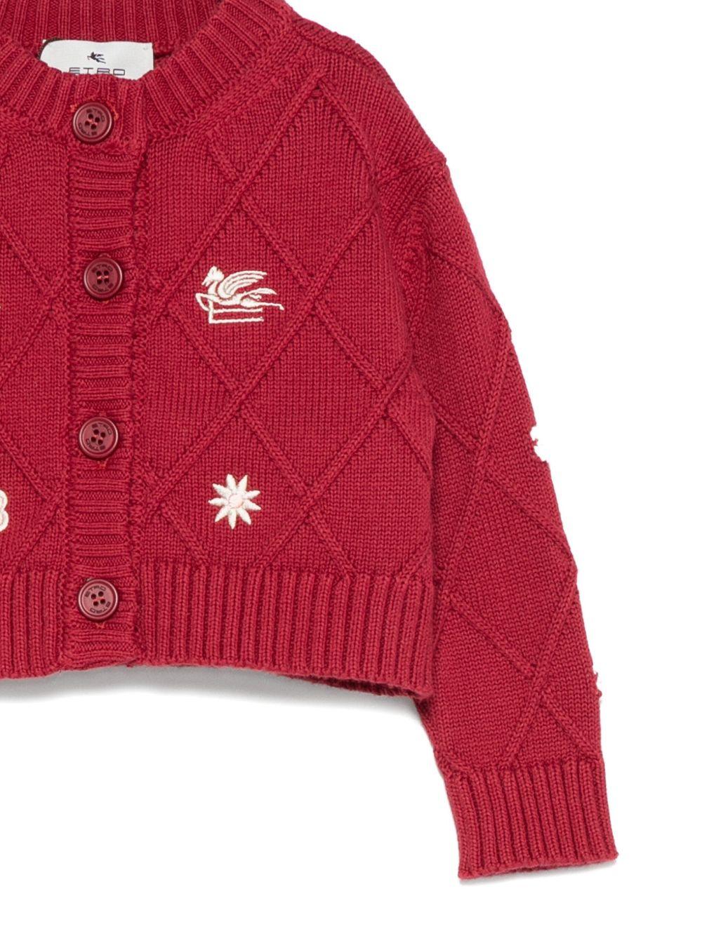 Cardigan per neonata ETRO Kids rosso con ricamo Pegasus - Rubino Kids