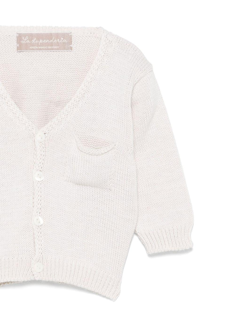 Cardigan per neonata La Stupenderia beige in cotone con tasca applicata sul petto - Rubino Kids