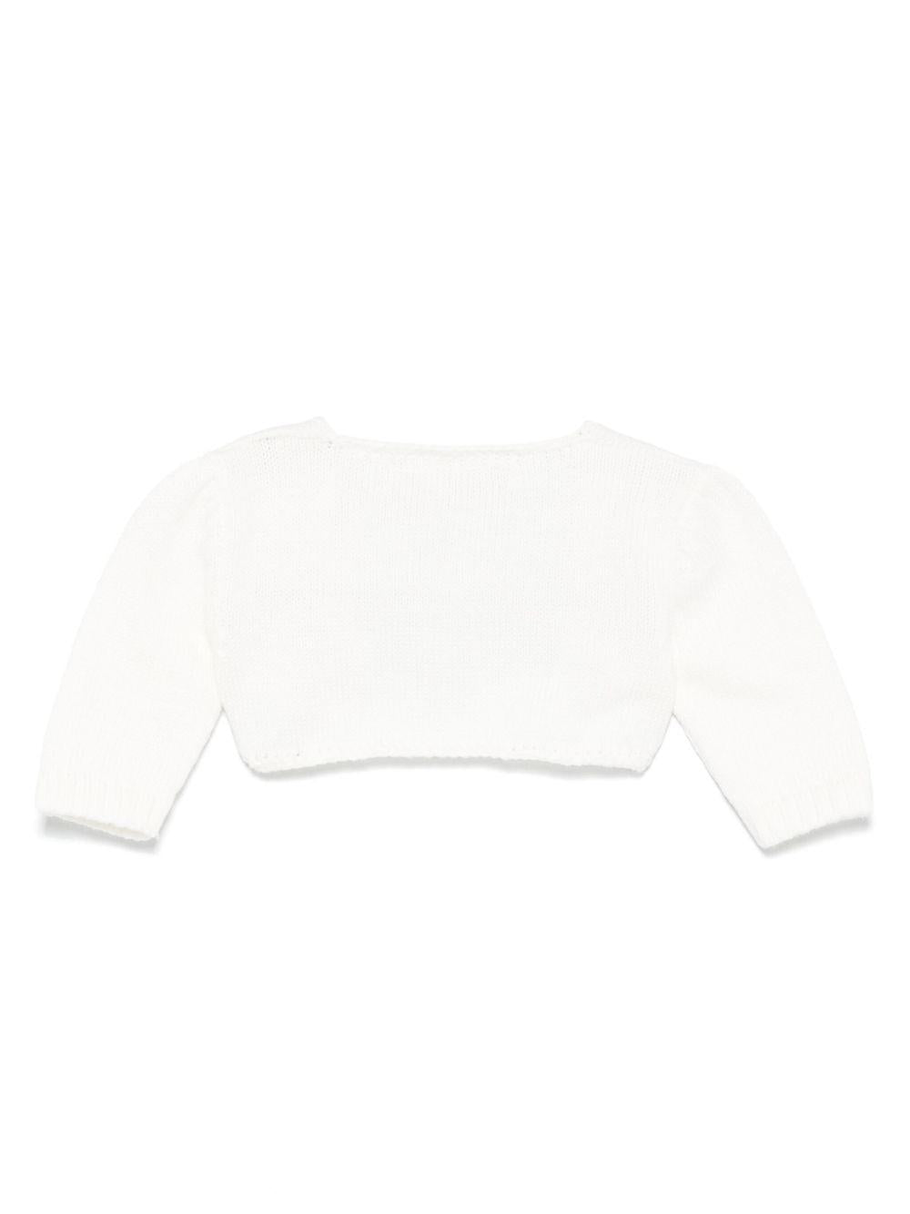 Cardigan per neonata La Stupenderia bianco in cotone con polsini a coste - Rubino Kids