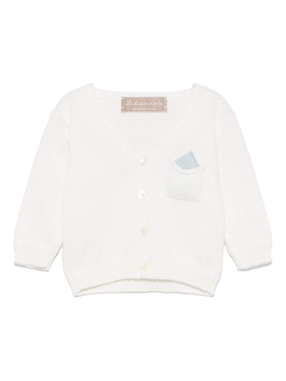 Cardigan per neonata La Stupenderia bianco in cotone con tasca applicata sul petto - Rubino Kids