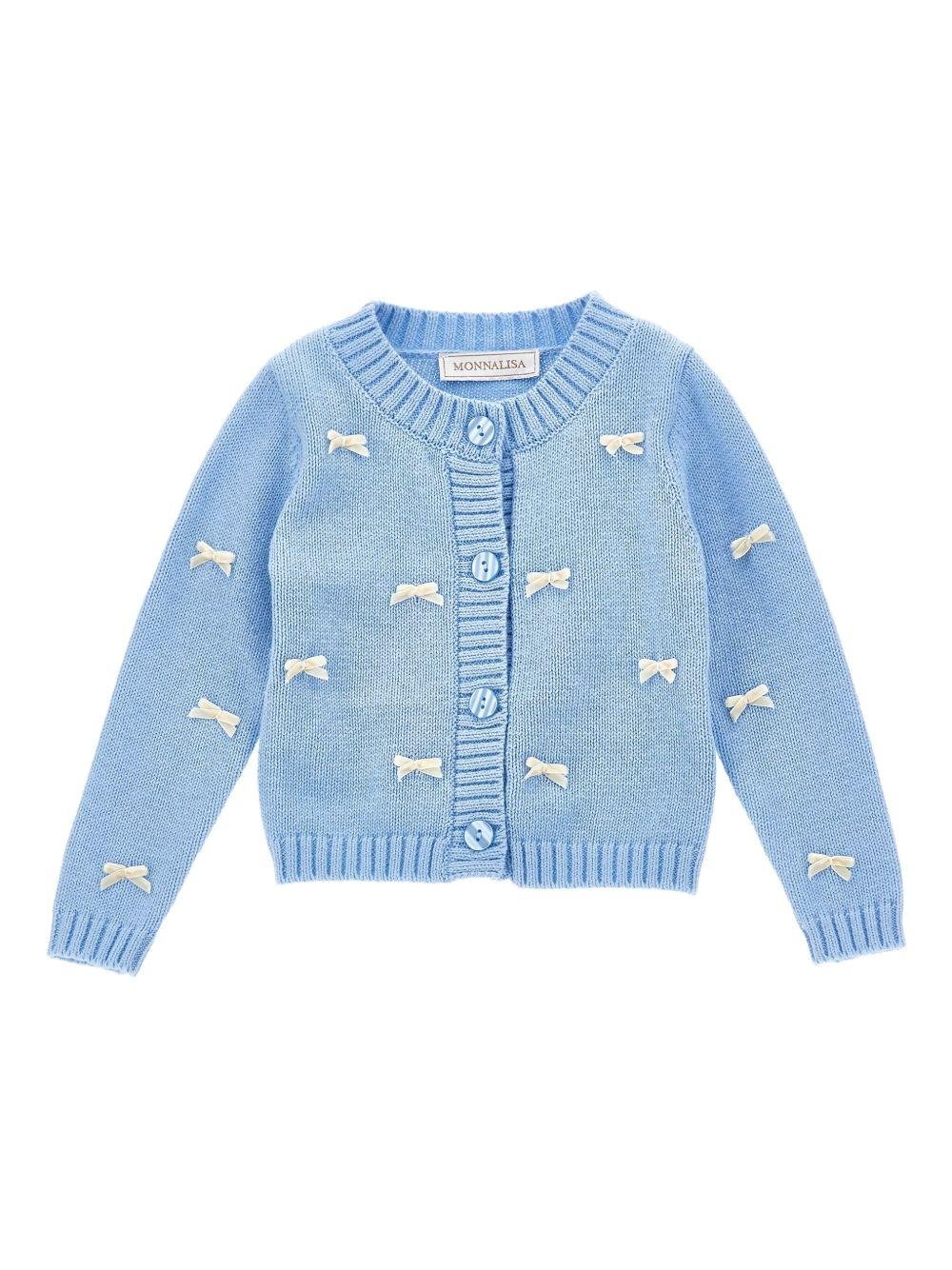 Cardigan per neonata Monnalisa azzurro con dettaglio fiocco - Rubino Kids