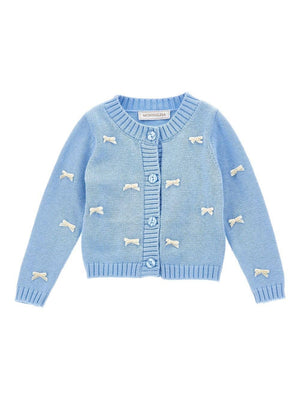 Cardigan per neonata Monnalisa azzurro con dettaglio fiocco