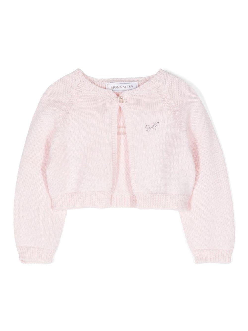 Cardigan per neonata Monnalisa rosa con applicazione con logo di strass - Rubino Kids