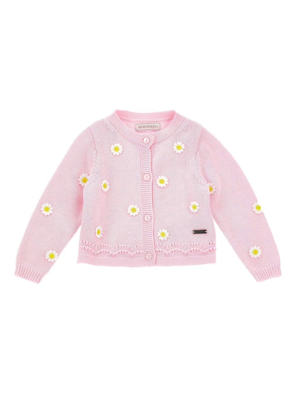 Cardigan per neonata Monnalisa rosa con decorazione con margherite - Rubino Kids