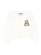Cardigan per neonata Moschino Kids bianco con applicazione Teddy Bear - Rubino Kids