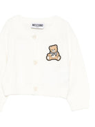 Cardigan per neonata Moschino Kids bianco con applicazione Teddy Bear - Rubino Kids
