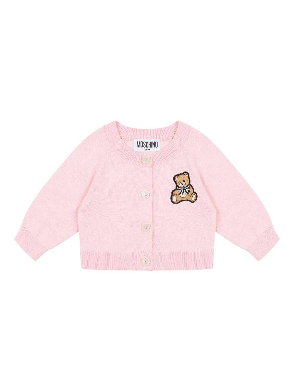Cardigan per neonata Moschino Kids rosa con ricamo Teddy Bear - Rubino Kids