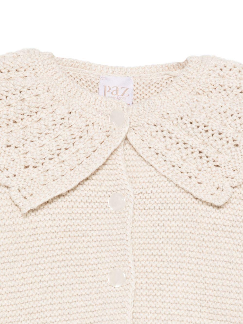 Cardigan per neonata Paz Rodríguez beige con colletto all'uncinetto - Rubino Kids