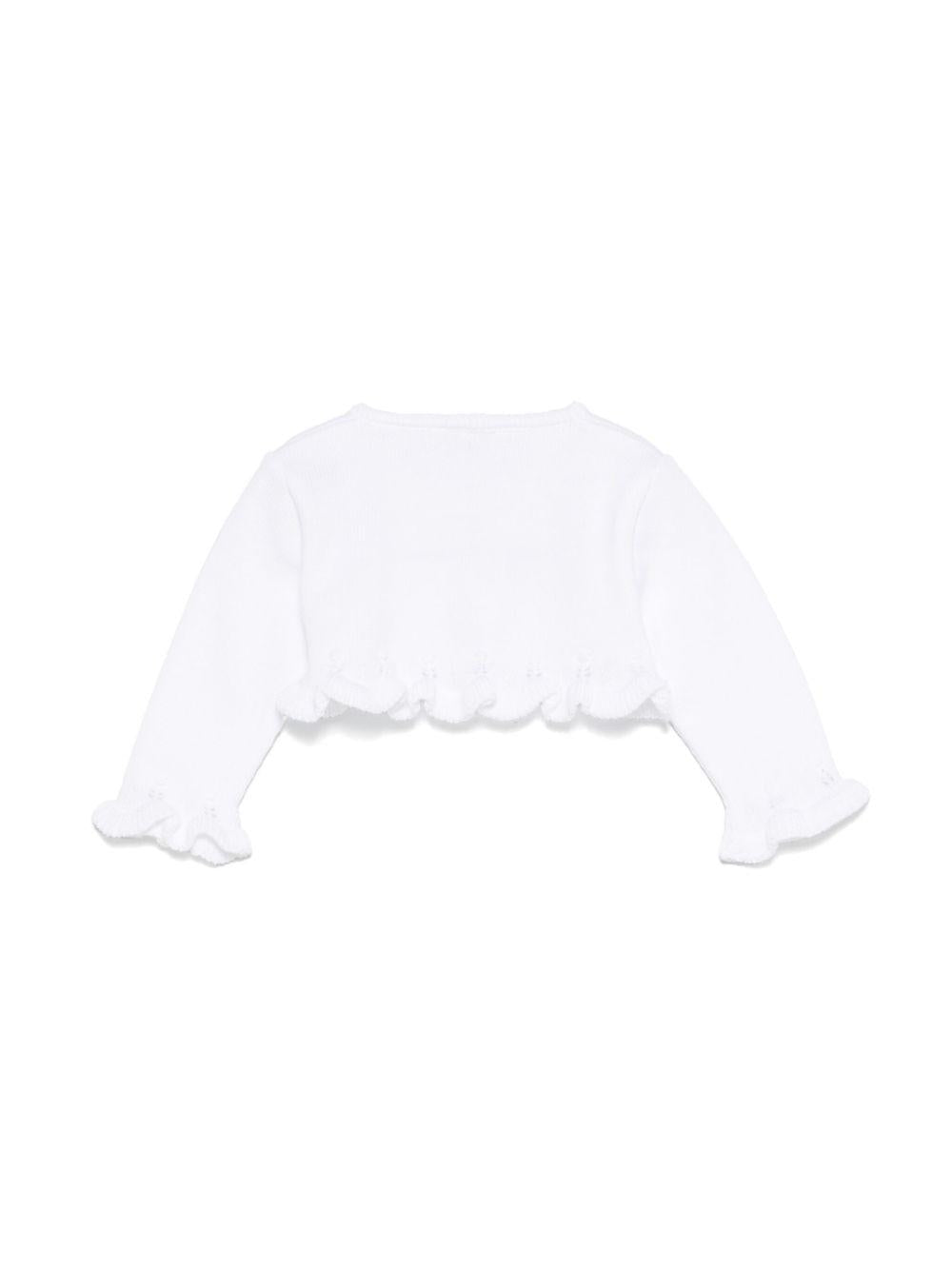 Cardigan per neonata Paz Rodriguez bianco in cotone con ruches - Rubino Kids