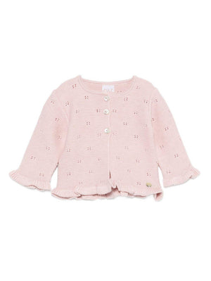 Paz Rodríguez pink baby girl cardigan with eyelet pattern