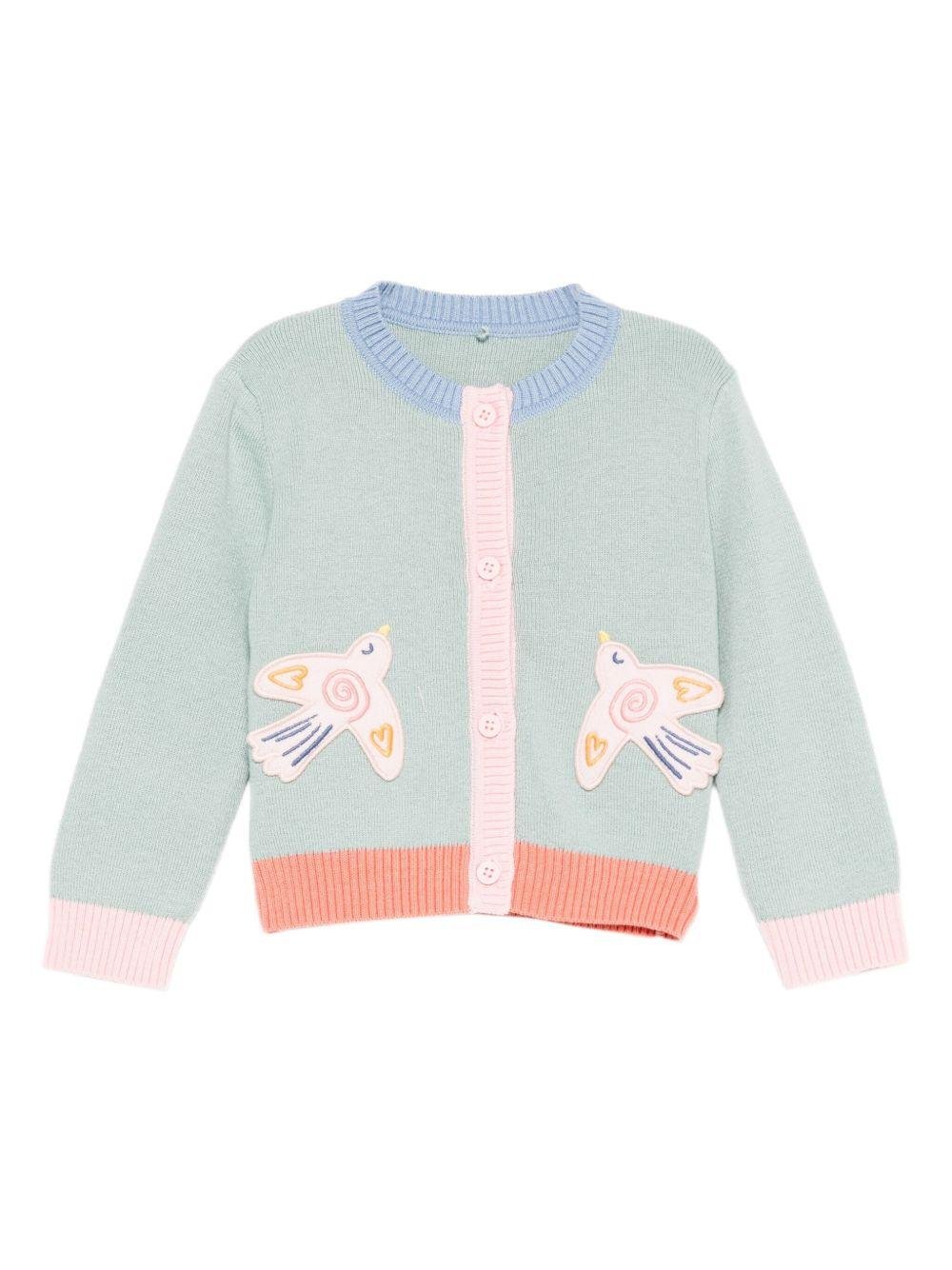 Cardigan per neonata Stella McCartney Kids verde con applicazione - Rubino Kids