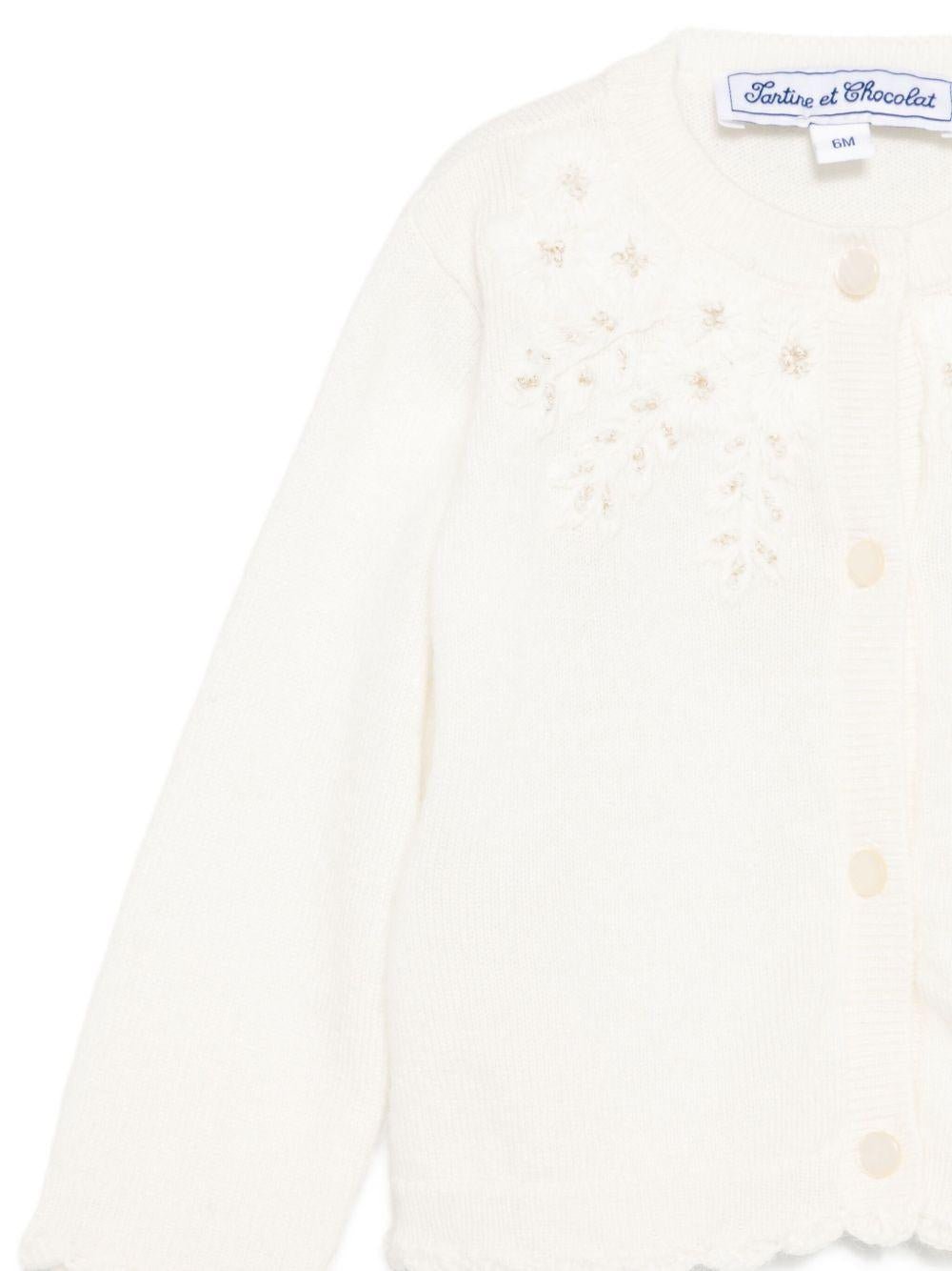 Cardigan per neonata Tartine Et Chocolat bianco con ricamo a fiori - Rubino Kids