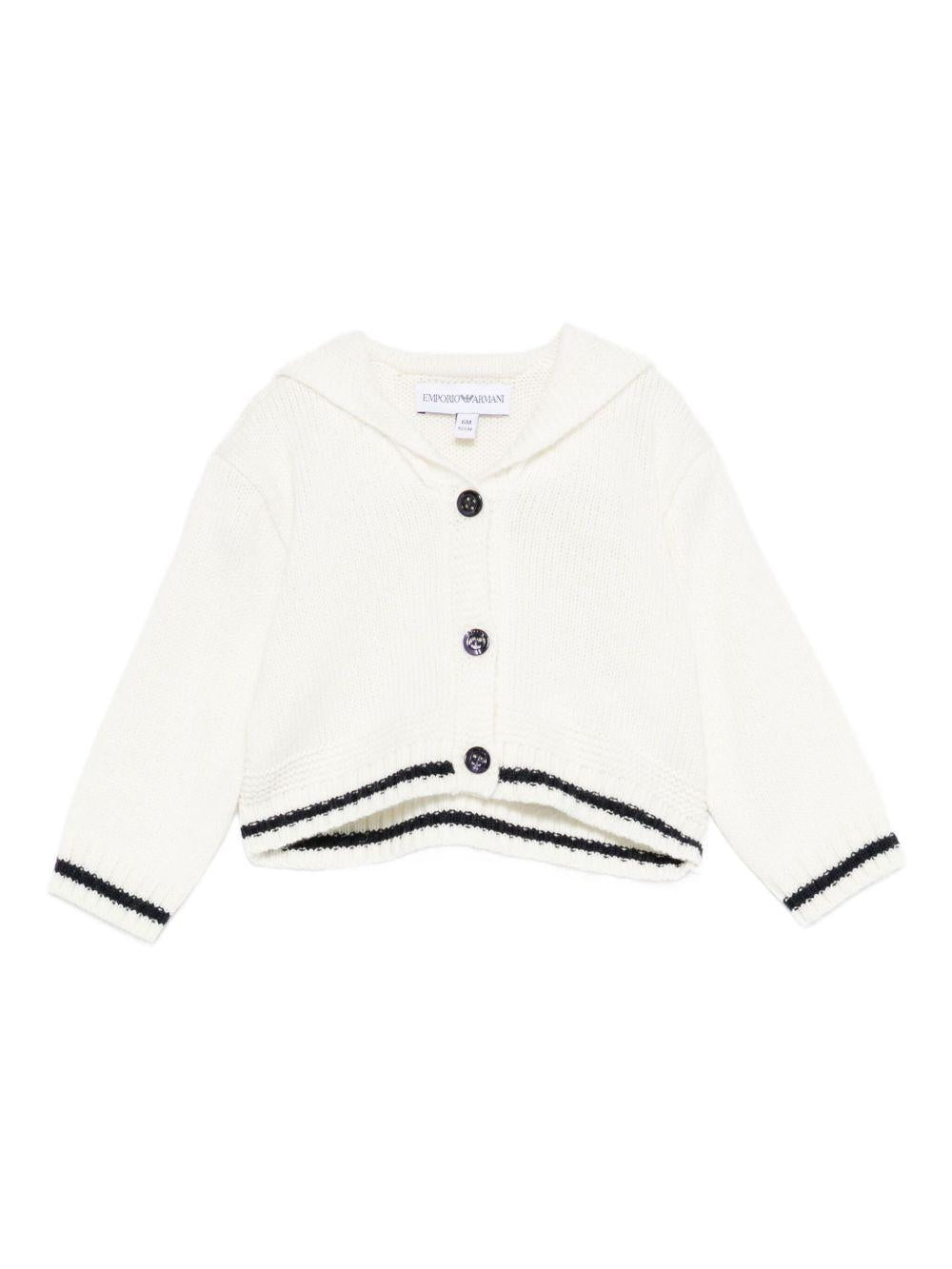 Cardigan per neonato Emporio Armani Kids bianco rifiniture nere - Rubino Kids