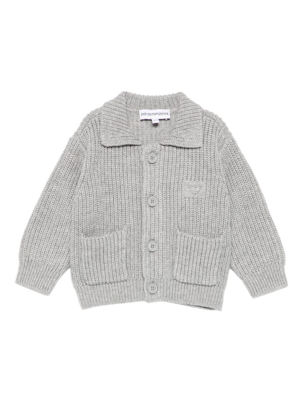 Cardigan per neonato Emporio Armani Kids grigio con tasca applicata - Rubino Kids