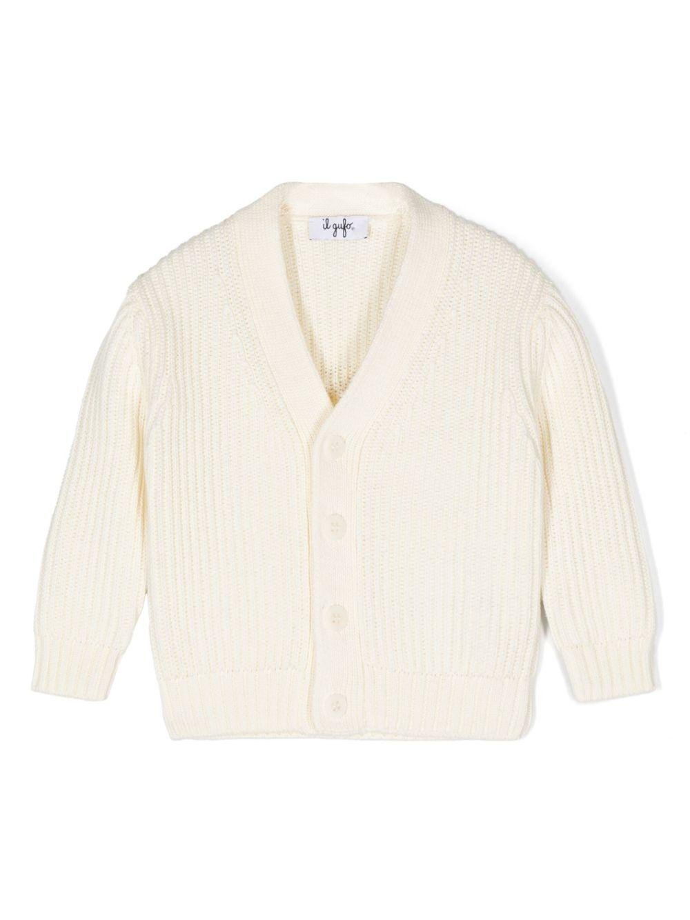 Cardigan per neonato Il Gufo bianco con rifiniture a coste - Rubino Kids