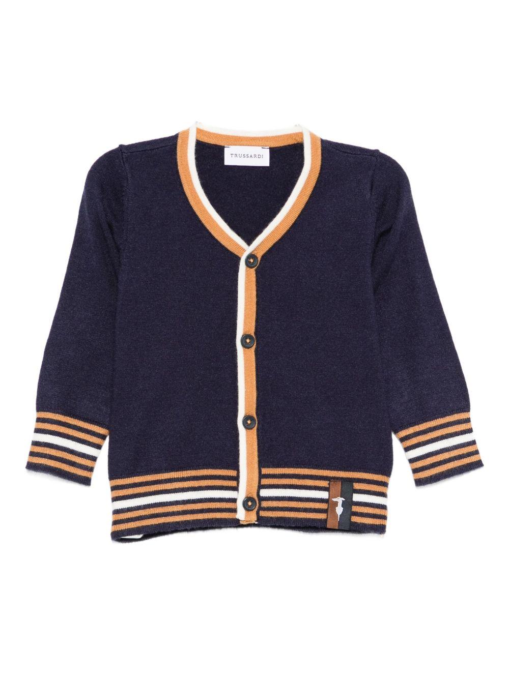 Cardigan per neonato TRUSSARDI JUNIOR blu con dettaglio a righe - Rubino Kids