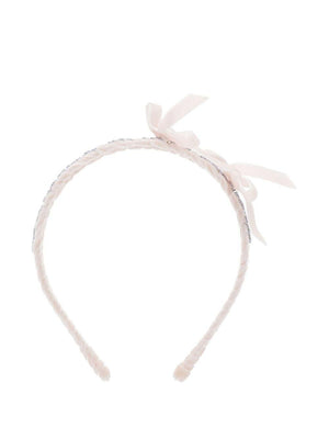 Monnalisa pink velvet headband for girls with bow detail