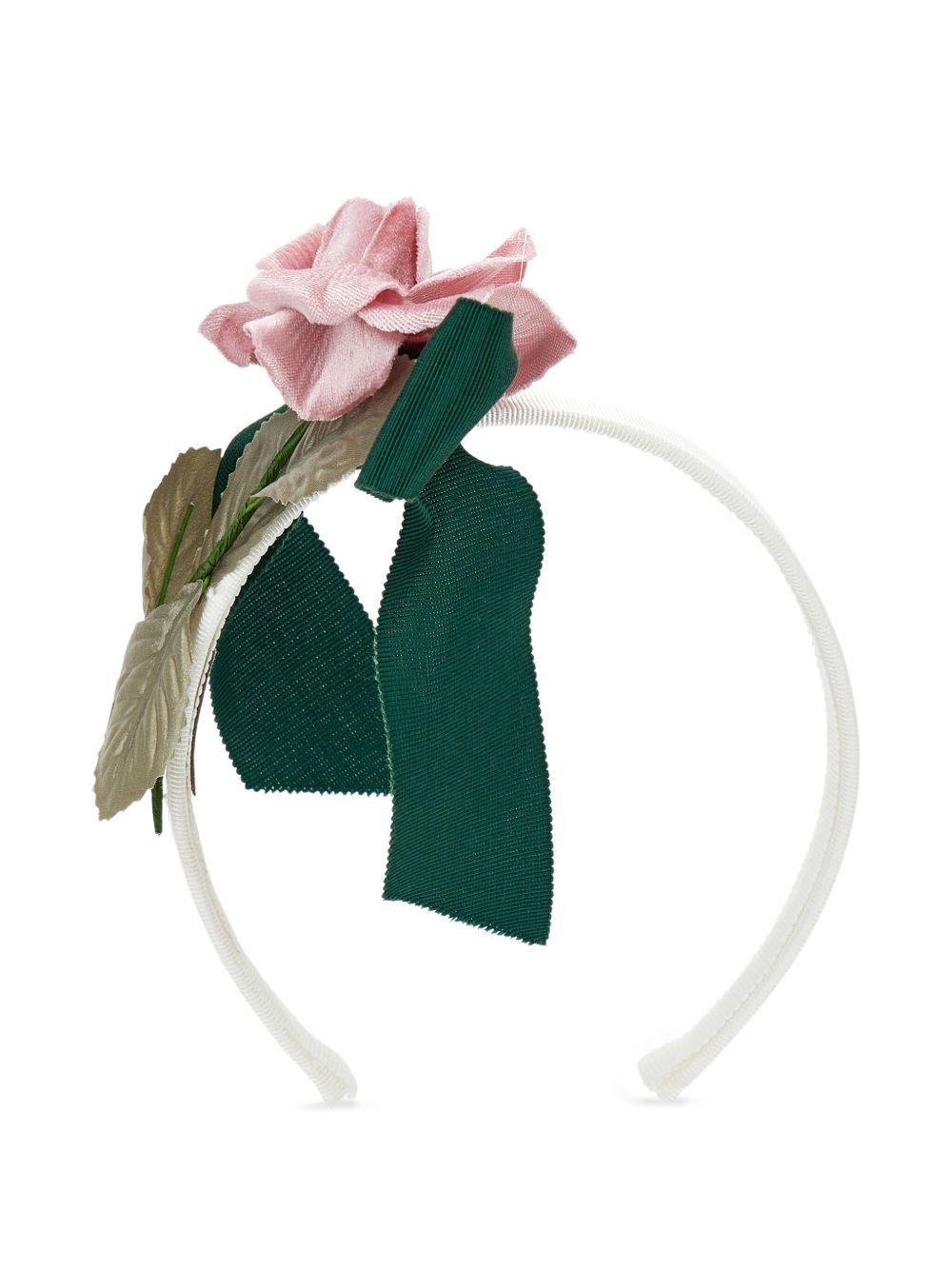 Cerchietto per bambina Monnalisa verde con decorazione a fiori - Rubino Kids