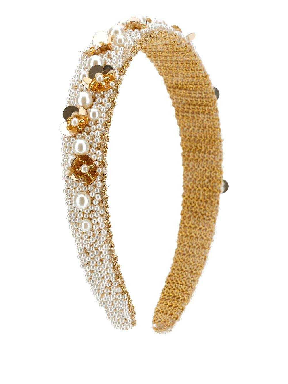 Cerchietto per capelli per bambina Monnalisa bianco con decorazione a perline - Rubino Kids