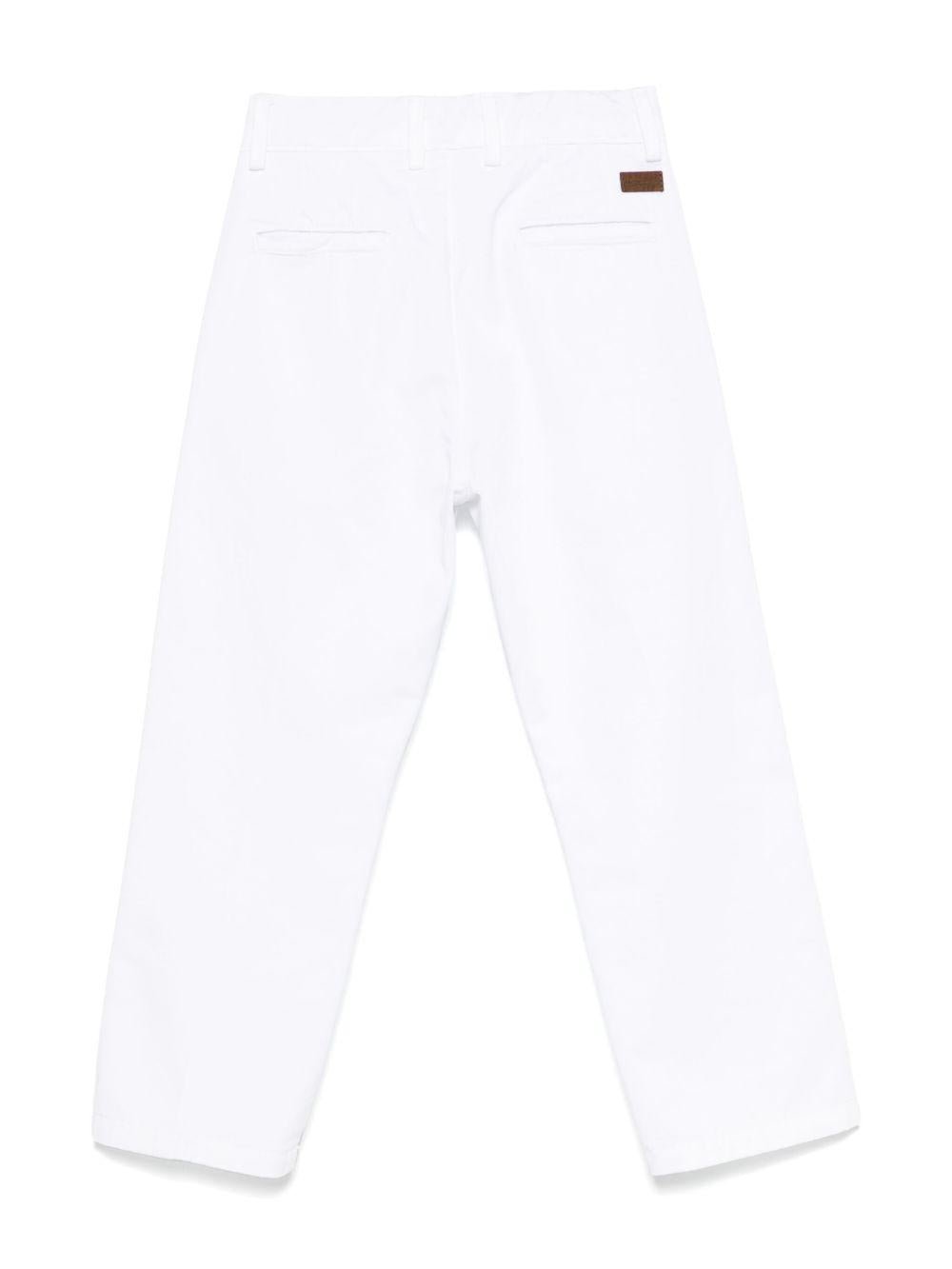 Chino dritti per bambino Paolo Pecora Kids bianco con due tasche posteriori a filetto - Rubino Kids