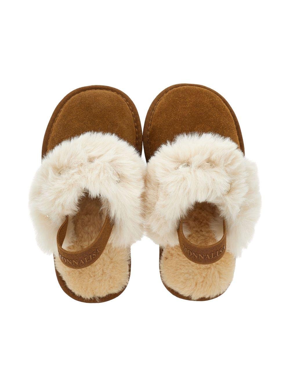 Ciabatte per bambina Monnalisa marroni con bordo in pelliccia - Rubino Kids