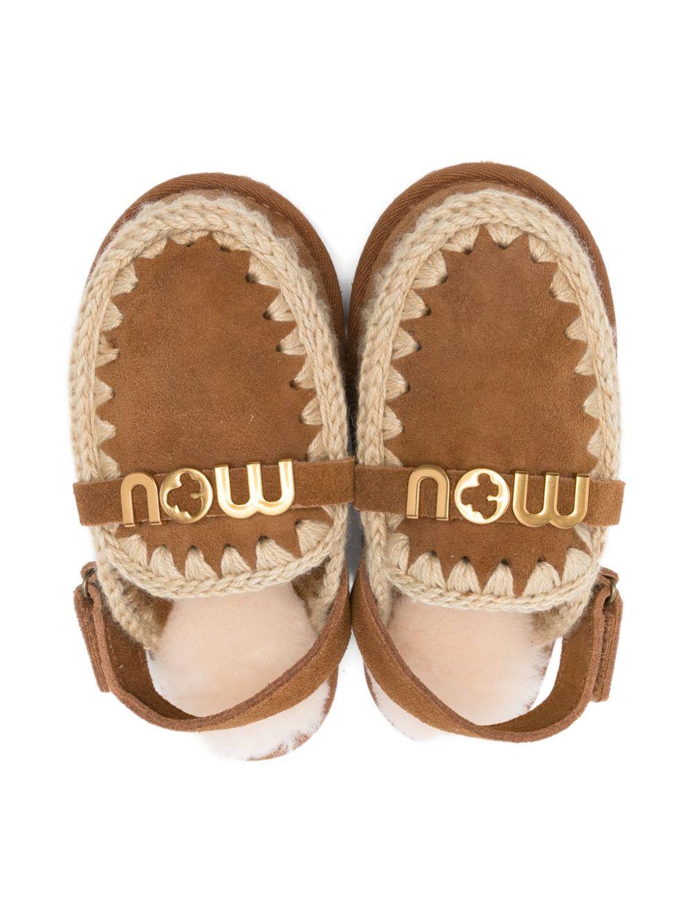 Ciabatte per bambina Mou Kids beige con logo color oro - Rubino Kids