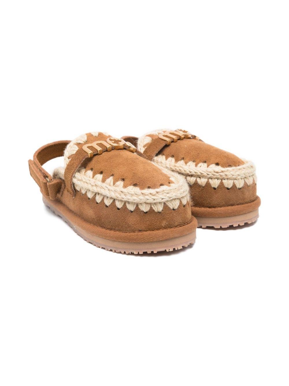 Ciabatte per bambina Mou Kids beige con logo color oro - Rubino Kids