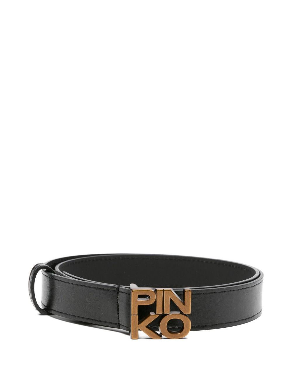 Cintura in pelle per bambina Pinko Kids nero con placca logo - Rubino Kids