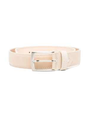 Children's belt in beige with a silver buckle.