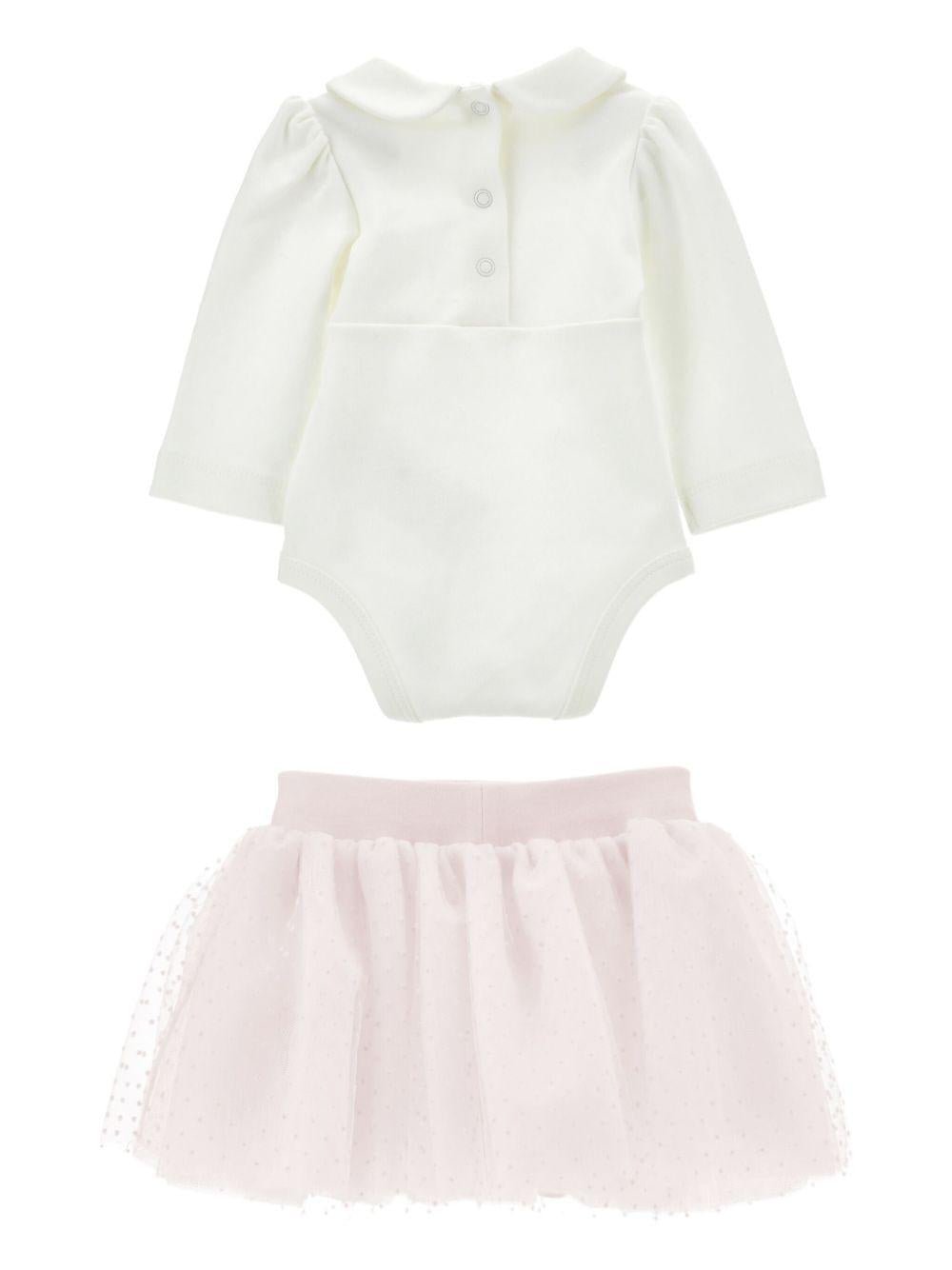 Completo body e gonna per neonata Monnalisa bianco con dettaglio con fiocco - Rubino Kids