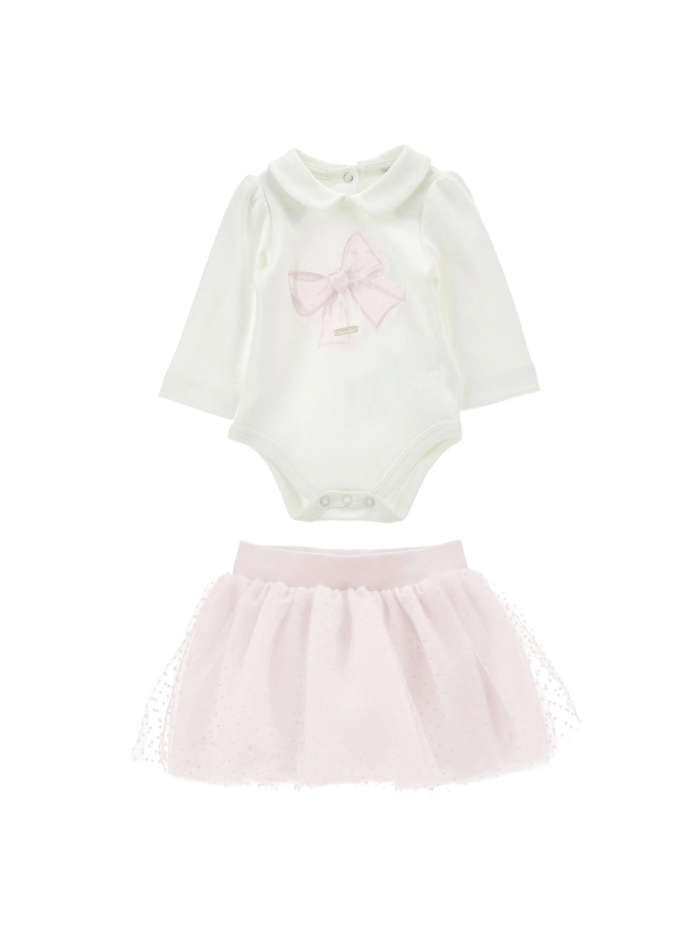Completo body e gonna per neonata Monnalisa bianco con dettaglio con fiocco - Rubino Kids