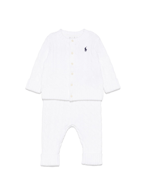 POLO RALPH LAUREN KIDS white cable-knit baby trousers set