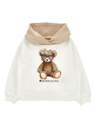 Completo felpa e pantaloni per bambina Monnalisa beige con stampa Bear - Rubino Kids