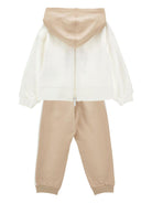 Completo felpa e pantaloni per bambina Monnalisa beige con stampa Bear - Rubino Kids