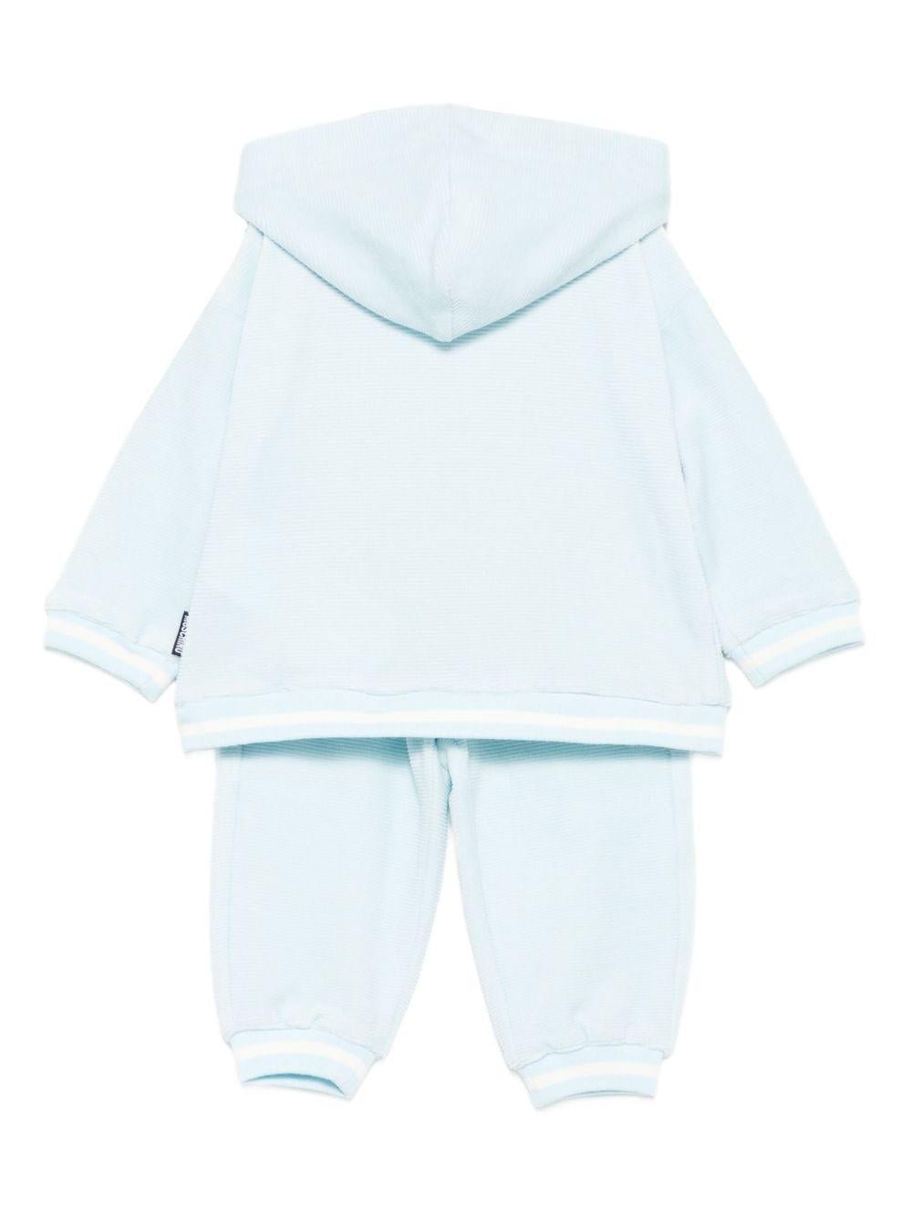 Completo felpa e pantaloni per neonato Moschino Kids azzurra con ricamo orsetto - Rubino Kids