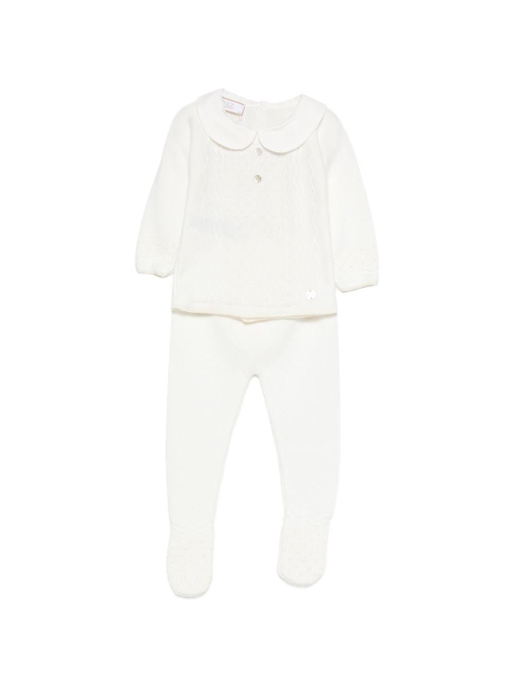 Completo maglioncino e pantaloni per neonati Paz Rodriguez bianco con colletto alla Peter Pan - Rubino Kids