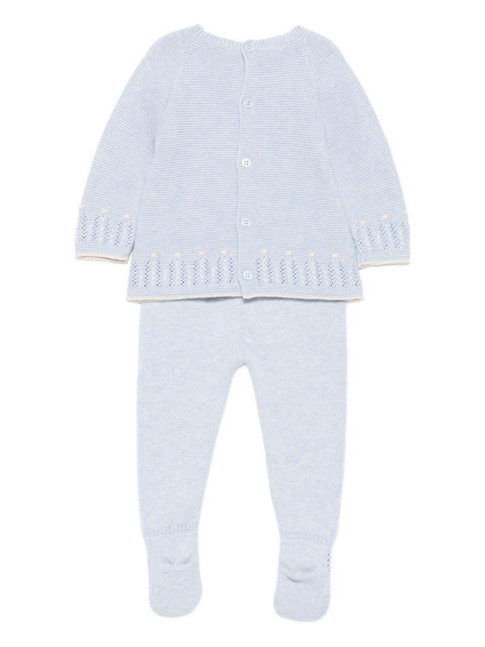 Completo maglione e pantaloni Paz Rodríguez azzurro con dettaglio traforato - Rubino Kids