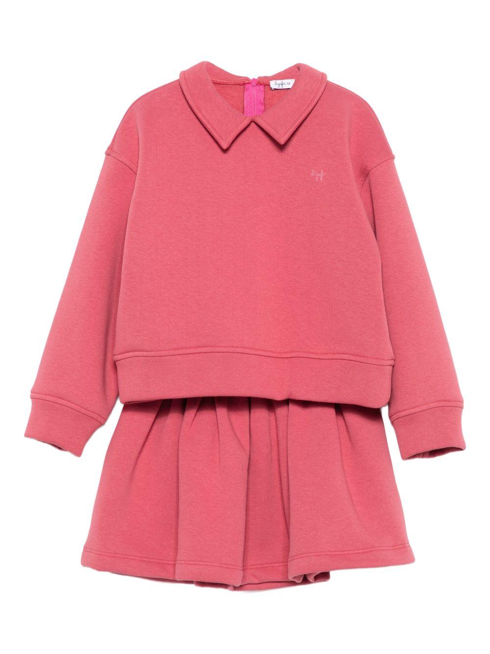 Completo per bambina Il Gufo rosa in misto cotone con elastico in vita - Rubino Kids