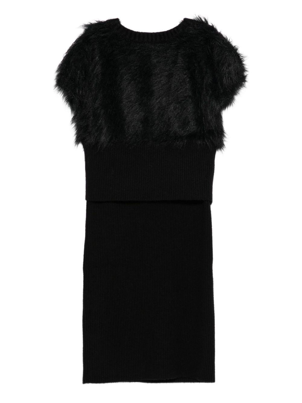 Completo per bambina Monnalisa nero con dettagli in pelliccia - Rubino Kids