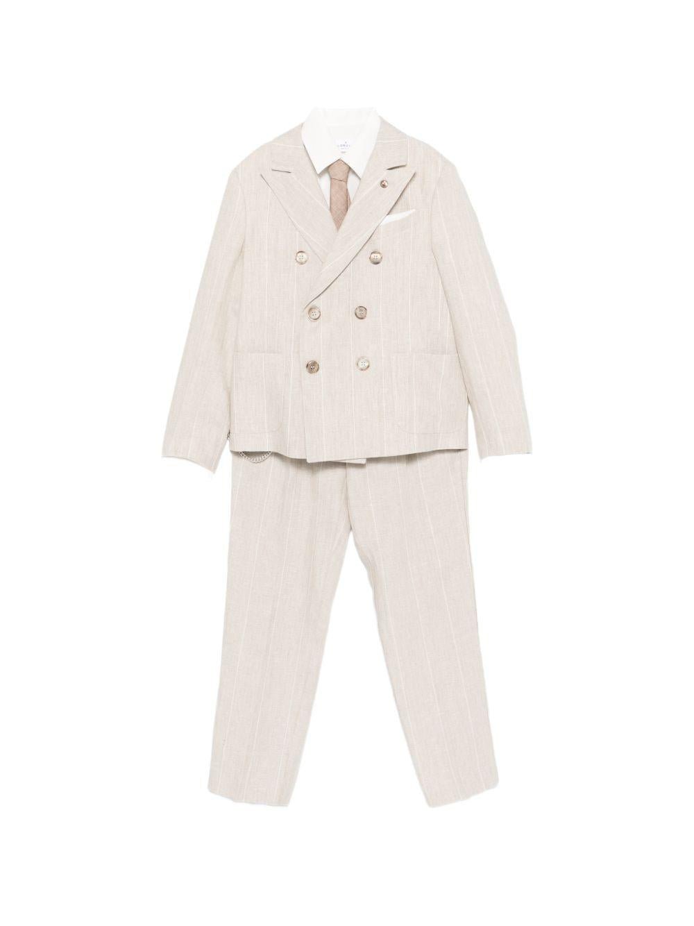 Completo per bambino Colorichiari beige con motivo gessato (5 pezzi) - Rubino Kids