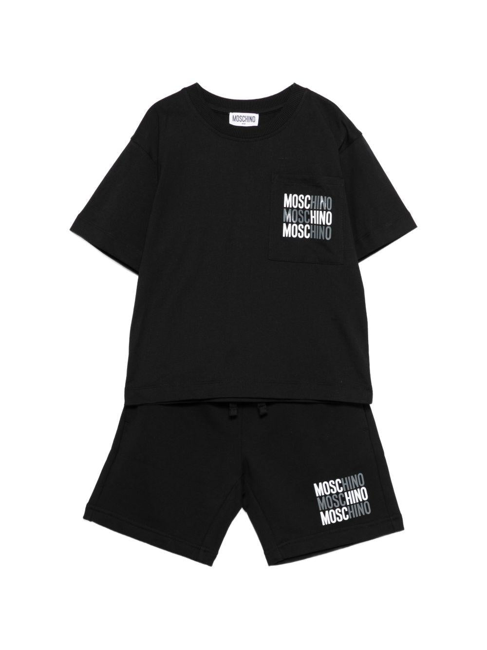 Completo per bambino Moschino Kids nero con logo sul davanti - Rubino Kids