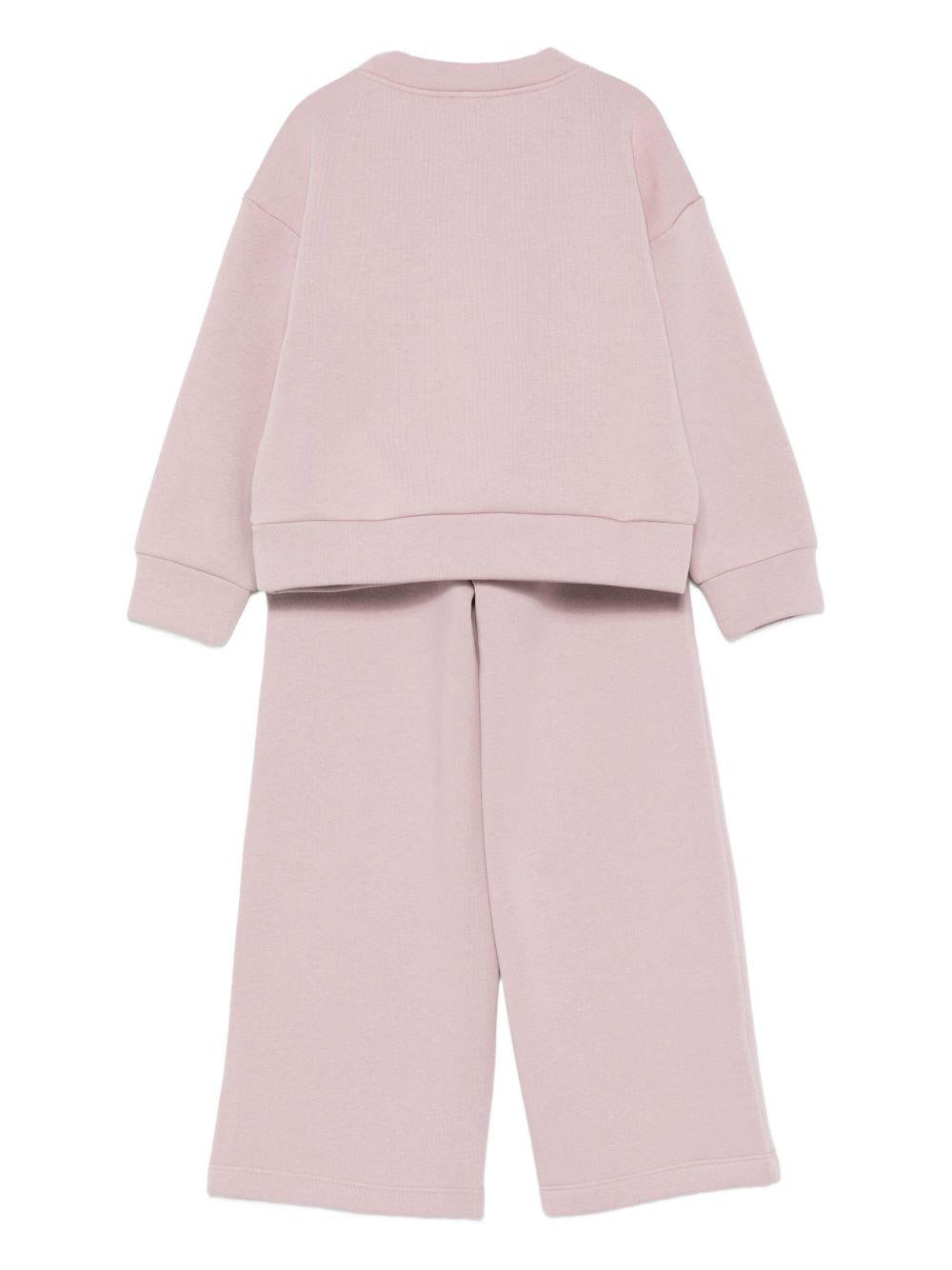 Completo sportivo per bambina Il Gufo rosa con fiori ricamati - Rubino Kids