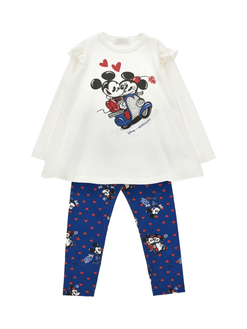 Completo t-shirt e leggins Monnalisa x Disney blu con stampa grafica Topolino e Minnie - Rubino Kids