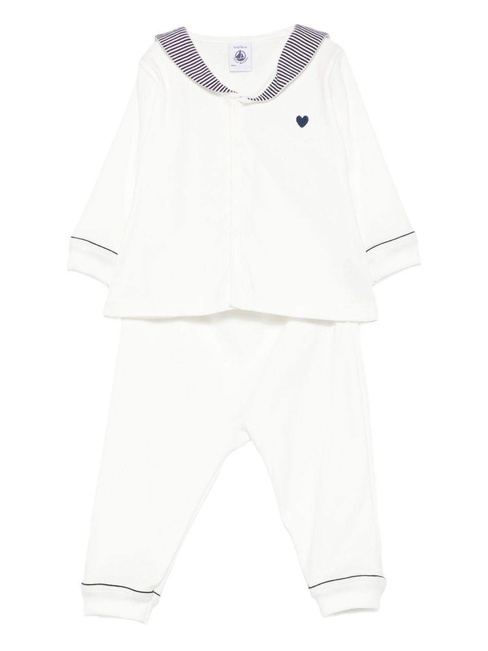 Completo t-shirt e pantaloni per neonato Petit Batea bianco con ricamo cuore - Rubino Kids