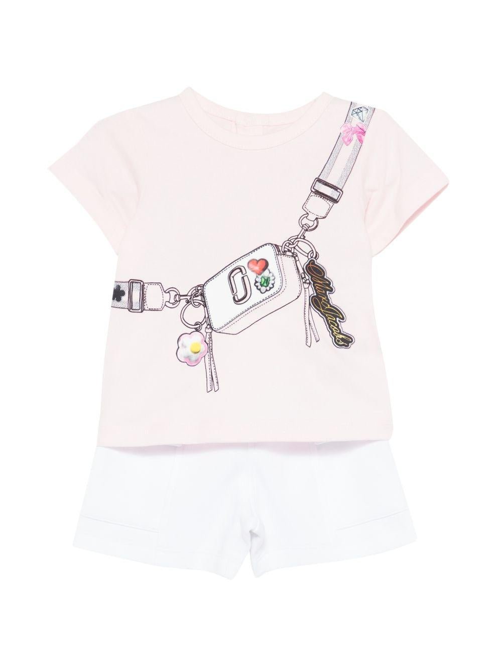 Completo t-shirt e shorts per bambina The Marc Jacobs Kids rosa con stampa grafica - Rubino Kids