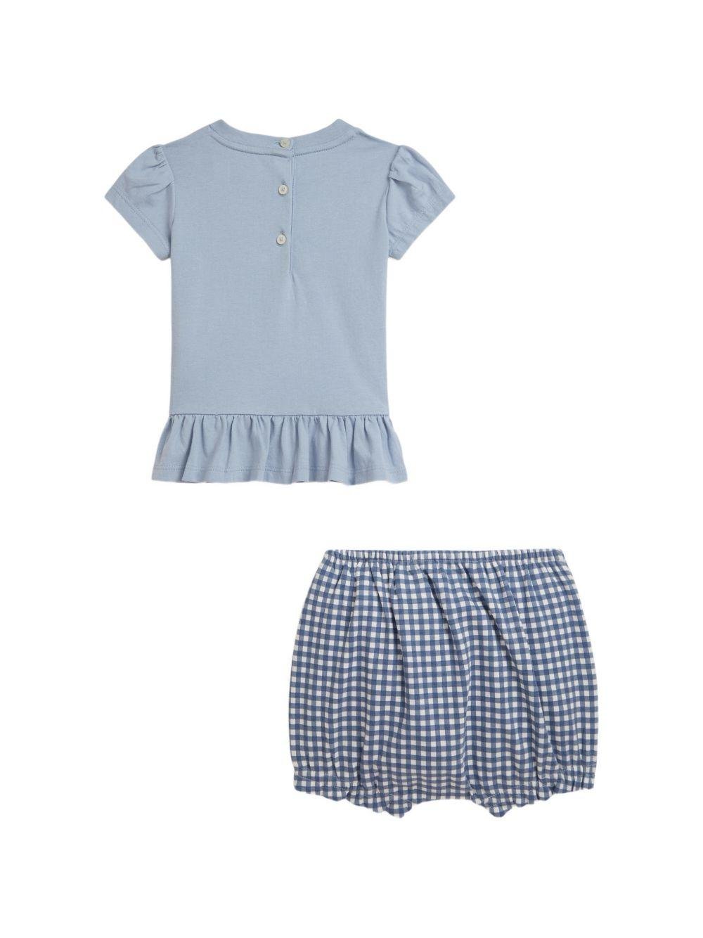 Completo t-shirt e shorts per neonato Polo Ralph Lauren Kids blu con stampa cagnolino sul davanti - Rubino Kids