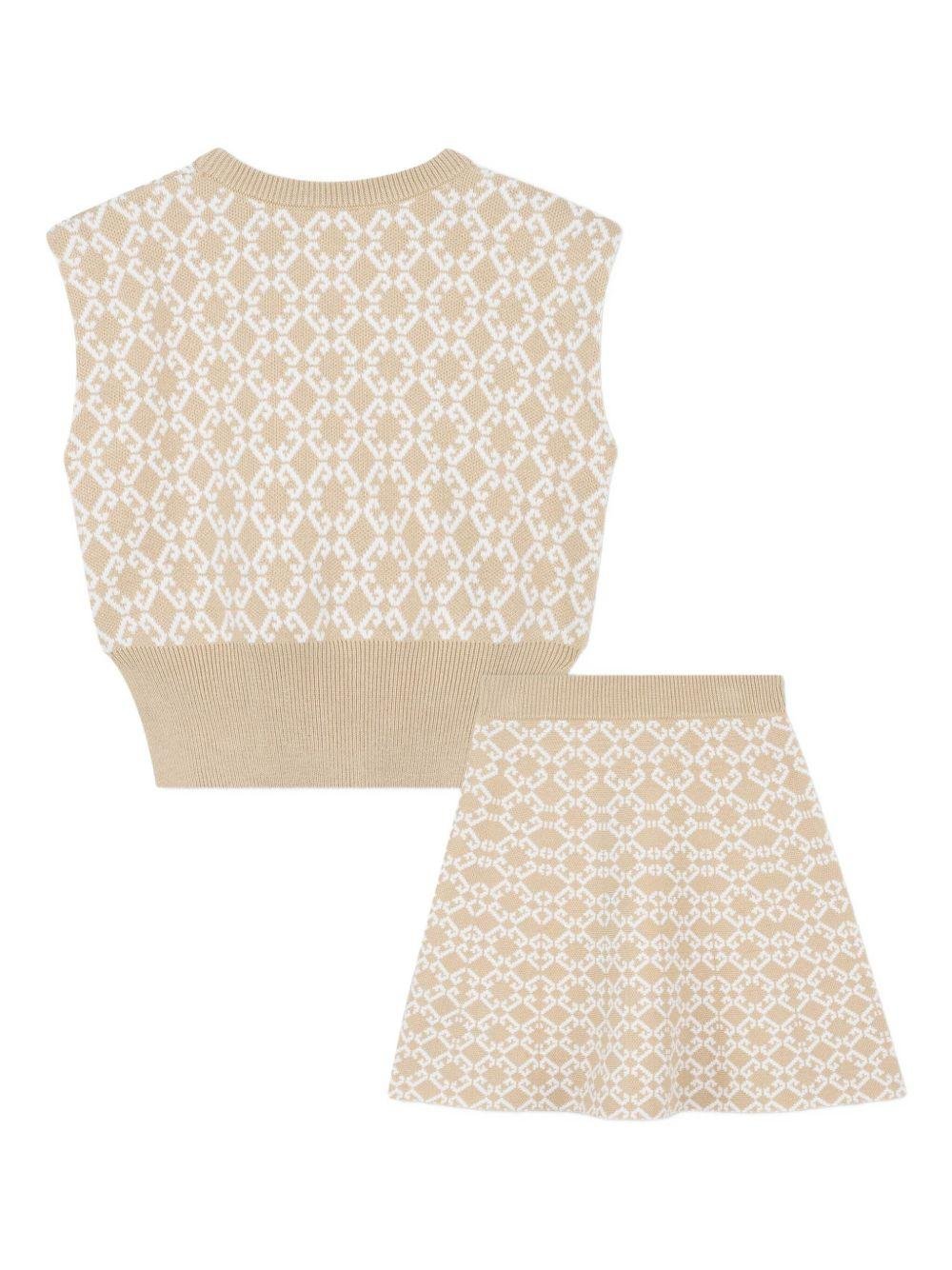 Completo top e gonna per bambina Givenchy Kids beige con motivo intarsiato - Rubino Kids