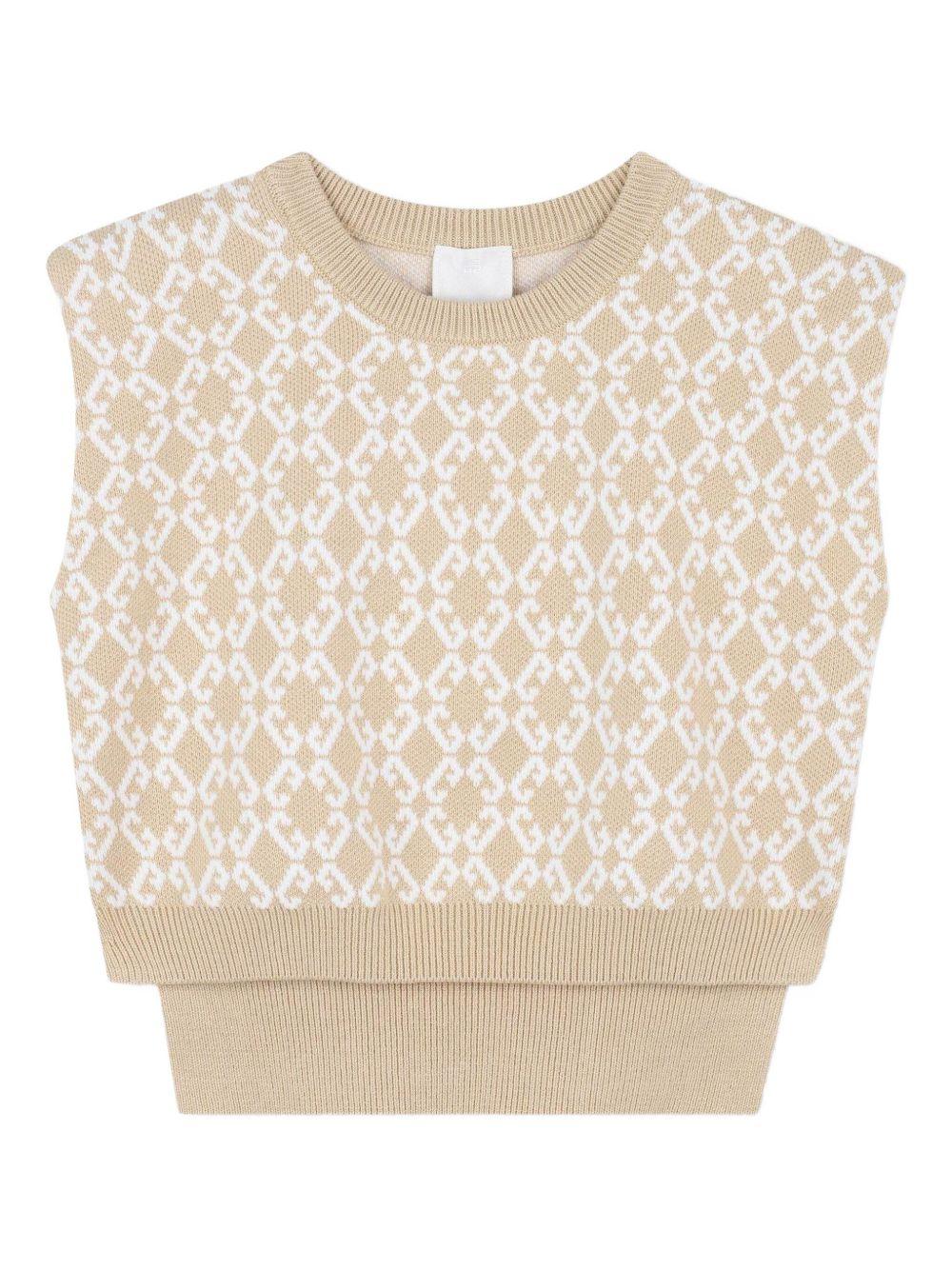 Completo top e gonna per bambina Givenchy Kids beige con motivo intarsiato - Rubino Kids