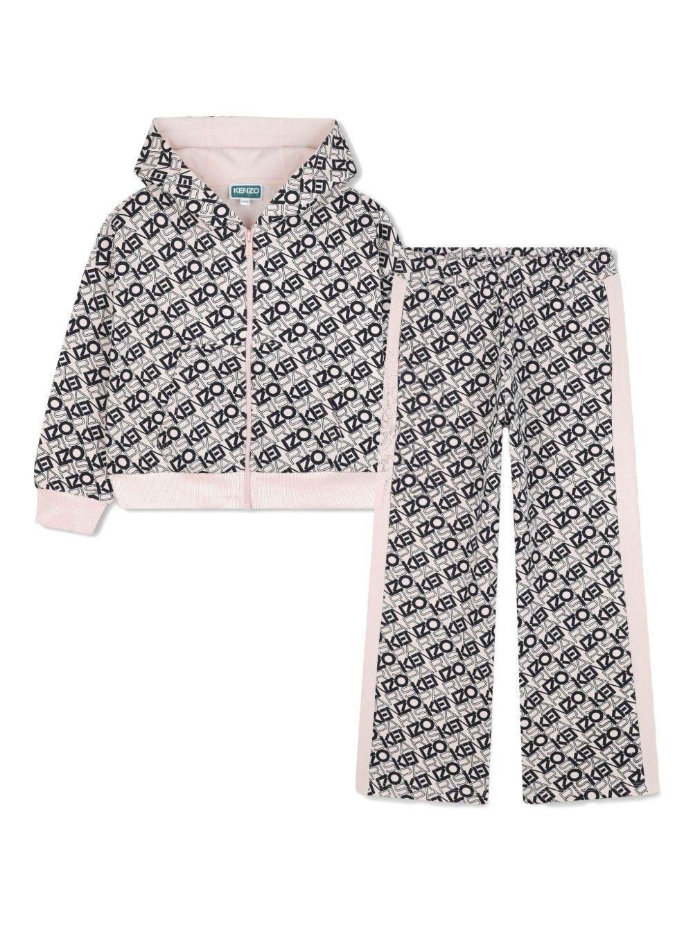 Completo tuta sportiva per bambina Kenzo Kids rosa con stampa con logo all - over - Rubino Kids